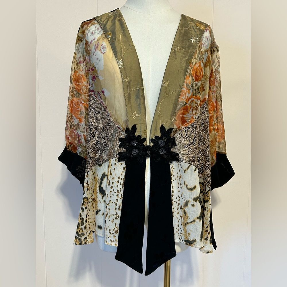 Vintage Spences Alexis women’s silk blend kimono sheer lace jacket size 2X